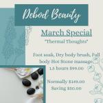 Foot soak, Dry body brush, Full body Hot Stone Massage 1.5 hours $99.00 (Normally $149.00 Saving of $50.00)