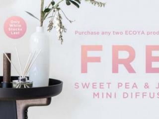 Purchase any 2 Ecoya products & receive a free Sweet Pea & Jasmine Mini Diffuser!