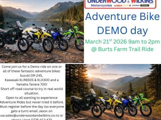 Underwood & Wilkins Motorcycles Adventure Bike Demo Day Whakatane